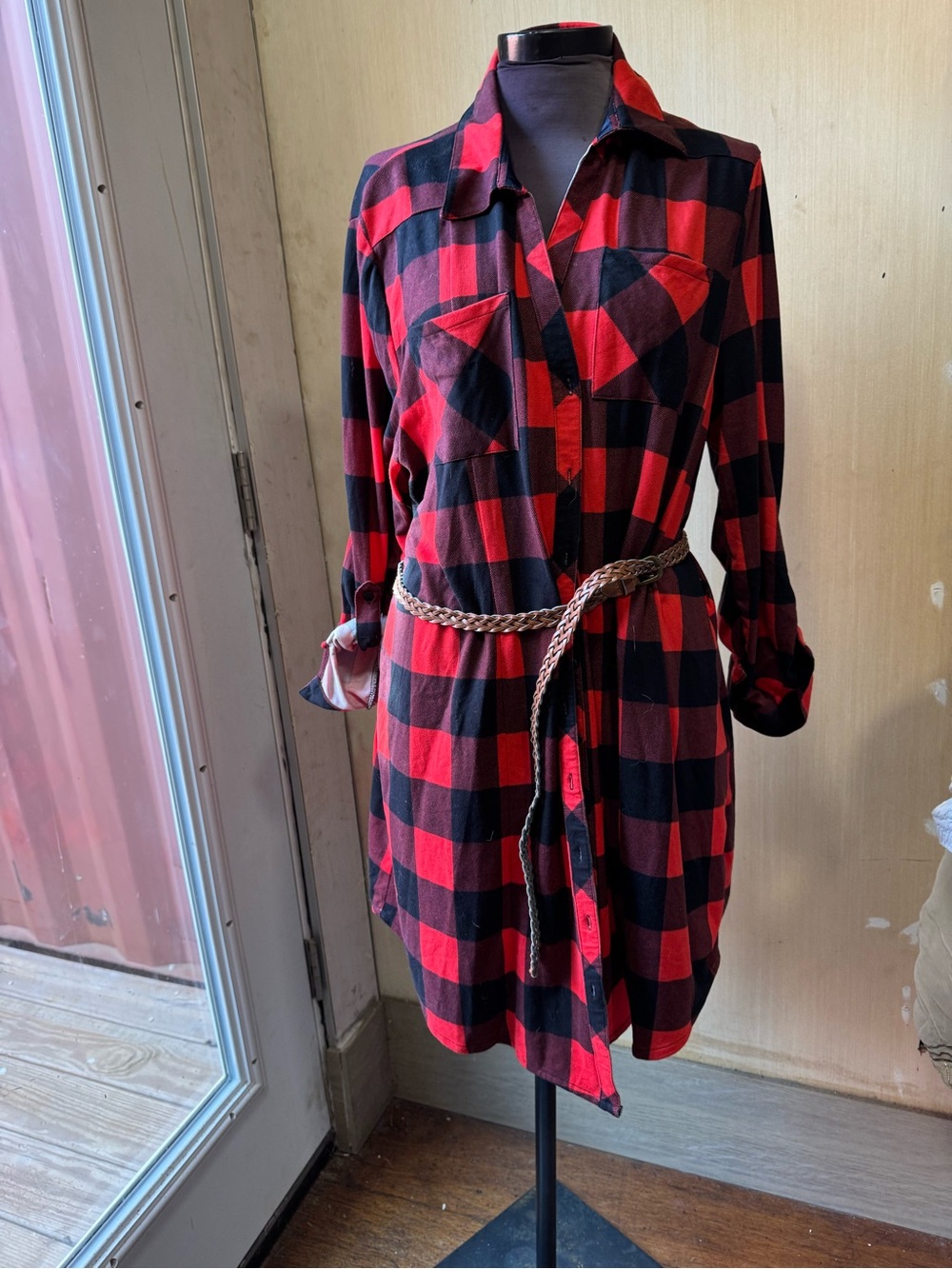Passport Red and Black Buffalo Plaid Shirt Dress